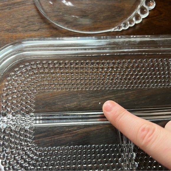 Duncan Miller Teardrop clear glass trinket relish serving vintage 2pc set beaded - Picture 4 of 5